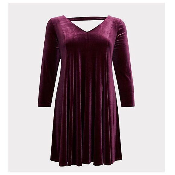 TORRID Burgundy Purple Velvet Fluted Dress Women’s Plus Size 6/6X - Picture 3 of 7